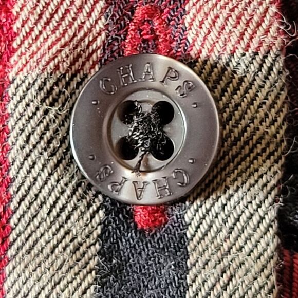 Chaps Women's Red Black Plaid Button-Down Ruffle Long Sleeve Shirt - Picture 12 of 16